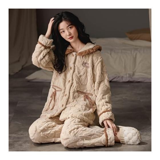 [KOSIKINI] Women's Pajamas, Winter, Room Wear, Fluffy, Loungewear, Fluffy Pajamas, Women's Setup, Sleepwear, Winter Clothes, Open Front, Nightwear,