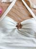 Floral V-Neck Spaghetti Strap Bodycon Tank Top for Vacation, Women's White Knitted with Metal Buckle