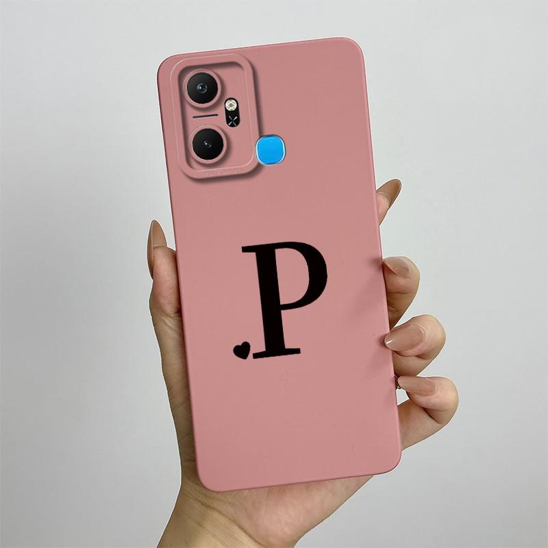 For Infinix Smart 6 Plus Case Infinix Smart6 Plus Phone Case X6823C Cute Initial Letters Square Soft Silicone Back Cover Fundas