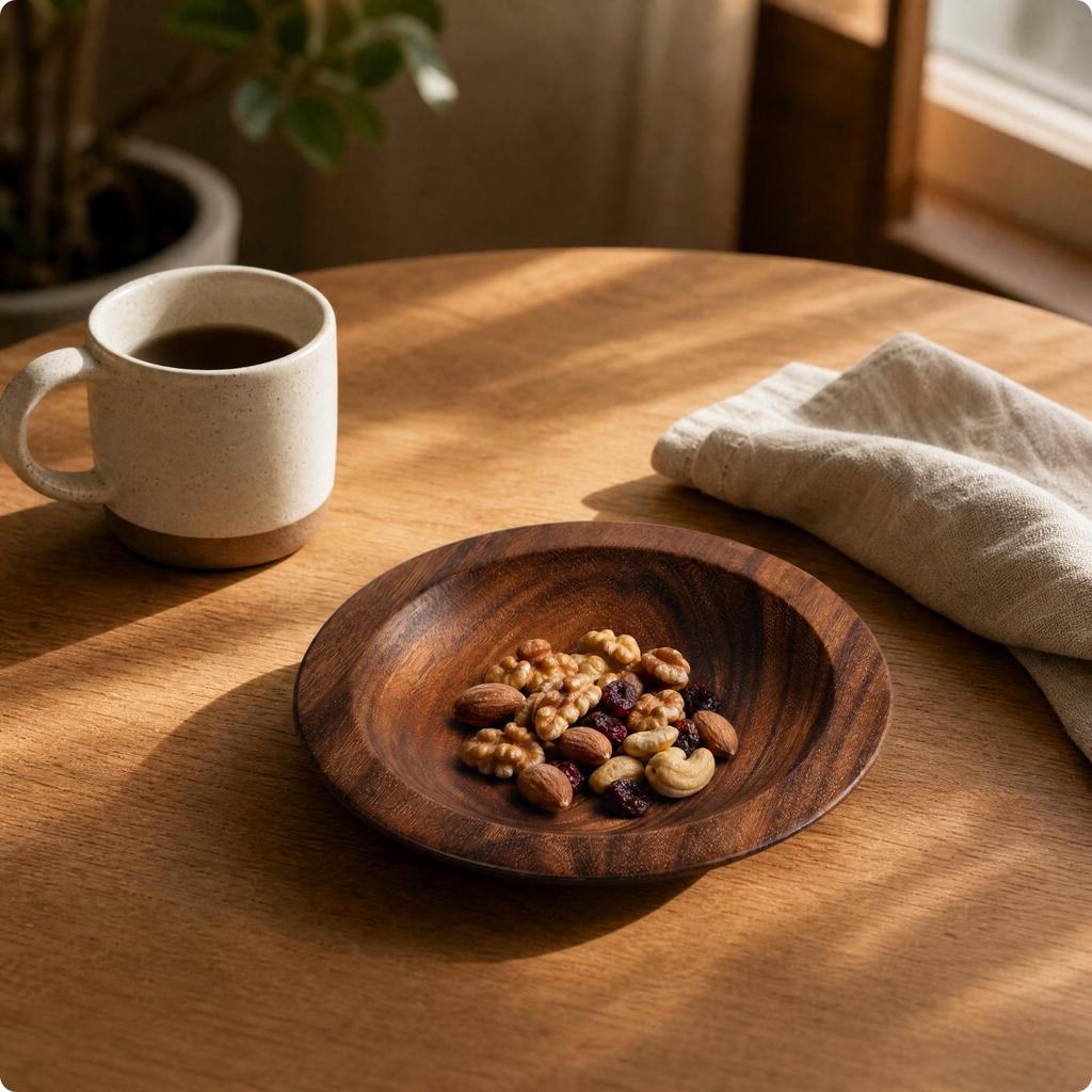 Walnut Wood Fruit and Snack Tray Smooth Nut Bowl Multipurpose Round