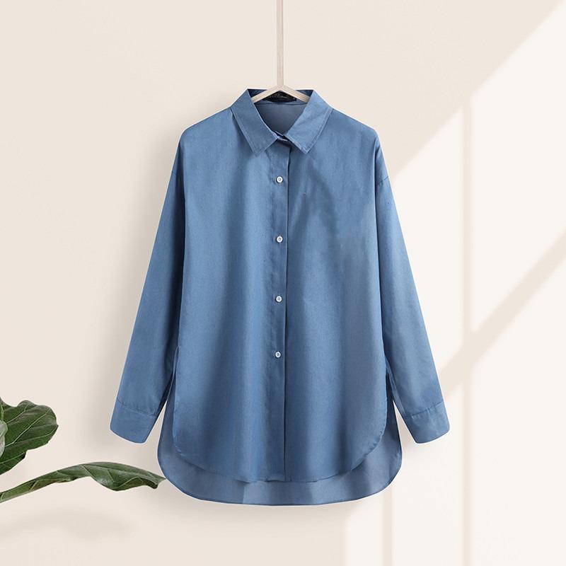 Fashion Casual Plus Size Loose Women's Shirts Button Up Long Sleeve Irregular Autumn White Blouses Women Solid Simple Office Ladies Blouse Tops 26027