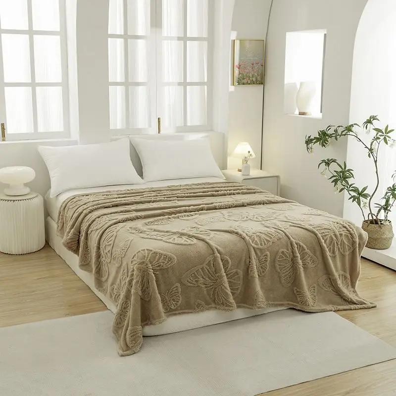 

Летнее двухстороннее плюшевое одеяло тафу с толстым чехлом, жаккардовое 3D плюшевое одеяло с бабочкой для офиса, обеда и отдыха 70x100cm