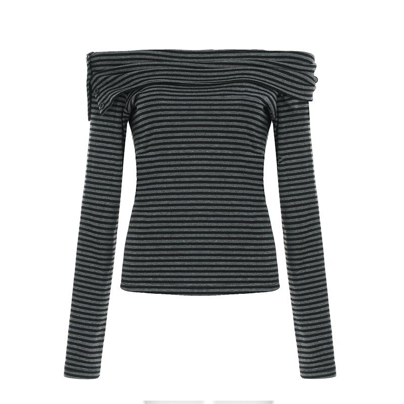 

Футболка в полоску на одно плечо с длинным рукавом в стиле ретро - шикарный облегающий топ для женщин Small серый