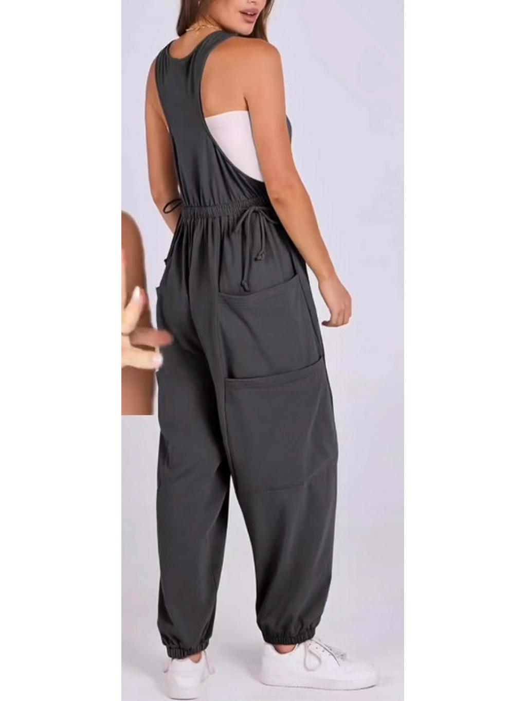 

Women s Strappy Loose-Fit Double Pocket Harem Jumpsuit 5XL чорний