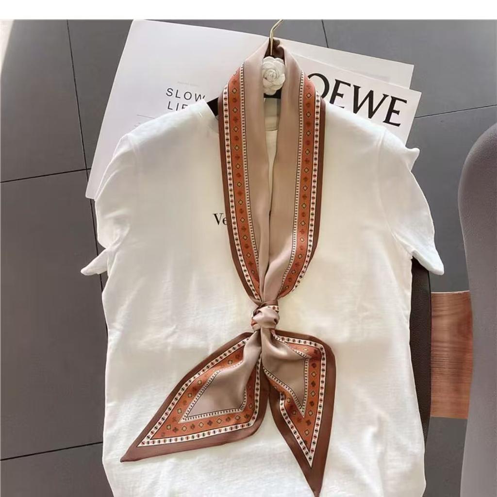Fashion Print Hair Ribbon Scarf Women Neck Tie Bag Scarfs Satin Silk Skinny Headscarves Ladies Foulard Floral Bands New
