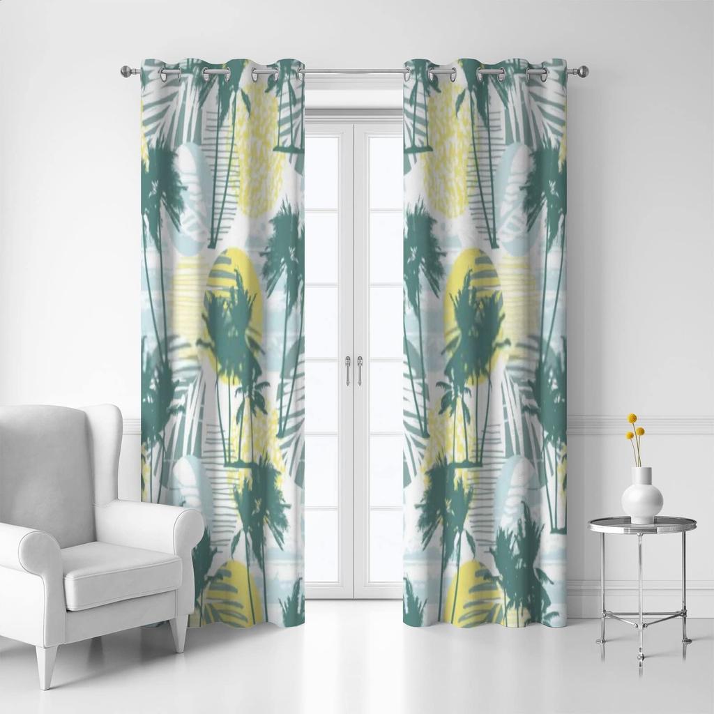 Tropical Coconut Tree Curtain Hawaii Landscape Printed Blackout Curtains Kitchen Living Room Bedroom Windows Drapes 2 Panel Set