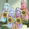 1PC Nature Sunflower Flower Print 750ml Color Plastic Sports Water Bottle Leakproof Flip Straw Lid Suitable for Sports Office Home Use