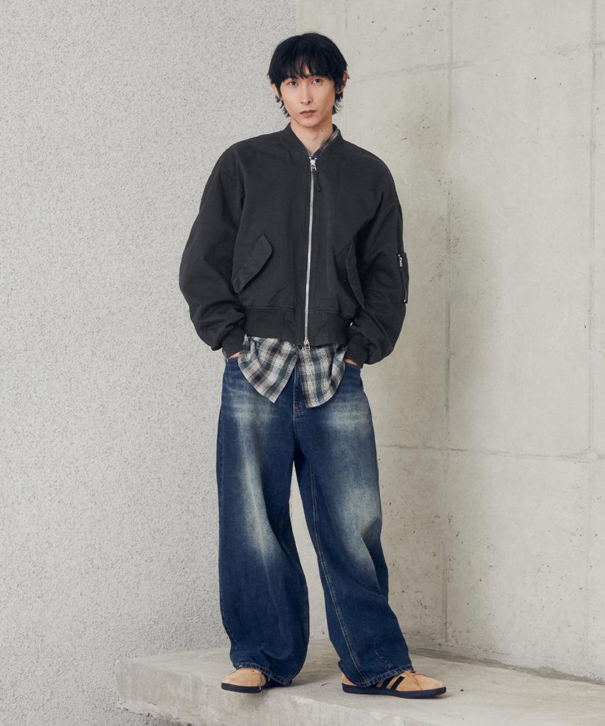 Intempomood Washed Canvas Flight Jacket_Smoke Charcoal