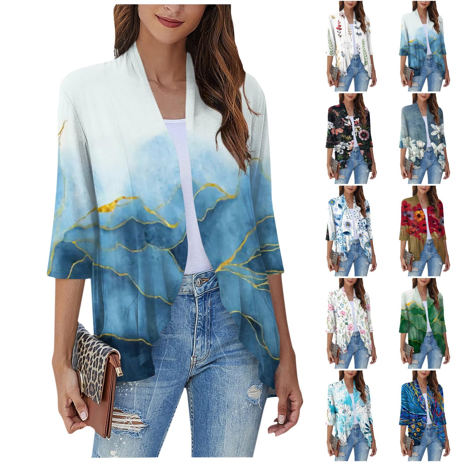 

Женская повседневная модная куртка с рукавом три четверти с цветочным принтом, мягкая драпированная куртка с рюшами