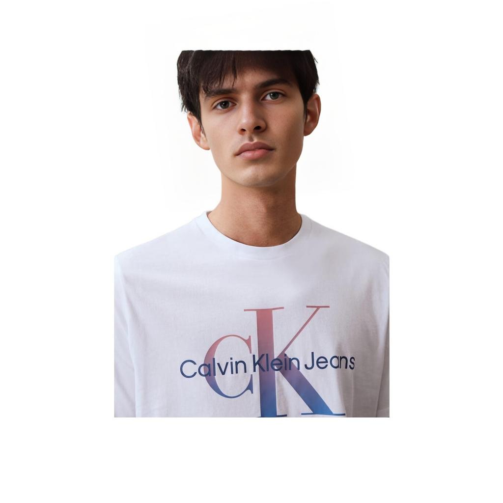 Calvin Klein Letter Print Casual Crew Neck Short Sleeve T-Shirt Unisex Tops Moonlight-White 40KC837-YAA