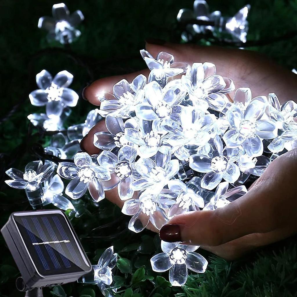 Solar Garland Cool White Flowers For Terrace Balcony Garden Lamps 50Led