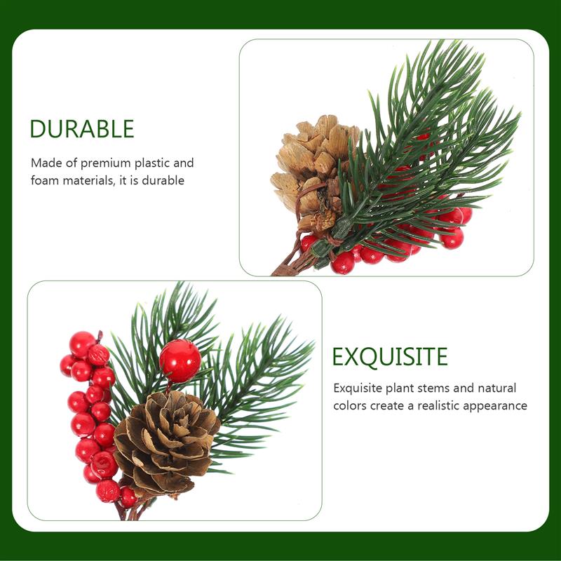 10 pz Bacche Finte Bacche di Natale Rami di Pino Rami Finti di Natale Rametti di Pino di Natale Ramo di Capodanno Per
