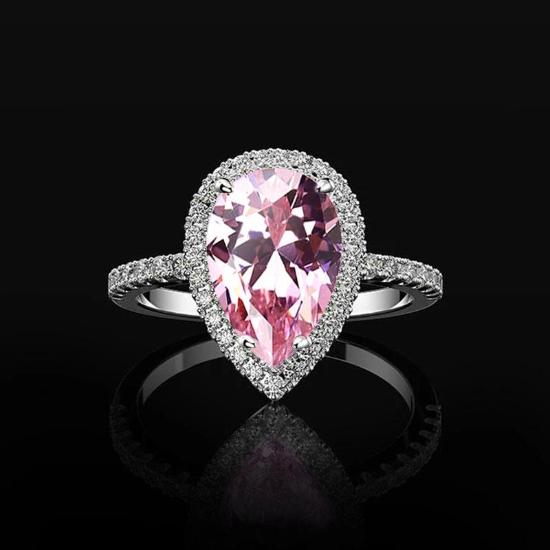 Hot Sale Water Drop Design Women Ring Micro Paved Crystal Zircon Elegant Bridal Wedding Engagement Jewelry Ring for Lover