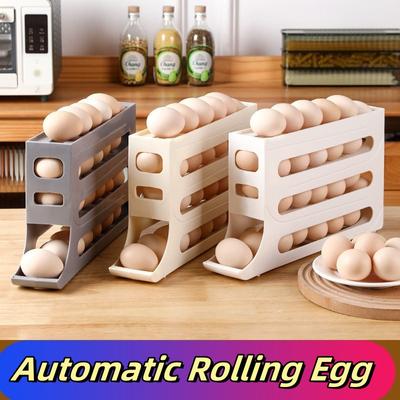 4 Tier Egg Storage Box Organizer for Refrigerator Rolling Egg Organizer Holder Fridge Storage Organizer Food Storage Container