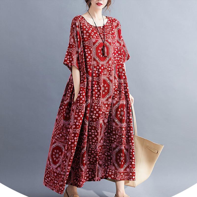 Cotton Plus Size Women Loose Long Summer Dress