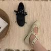 Cowhide version~ Korean version niche rivet bow round head light ** fork buckle belt Mary Jane shoes women's single shoes