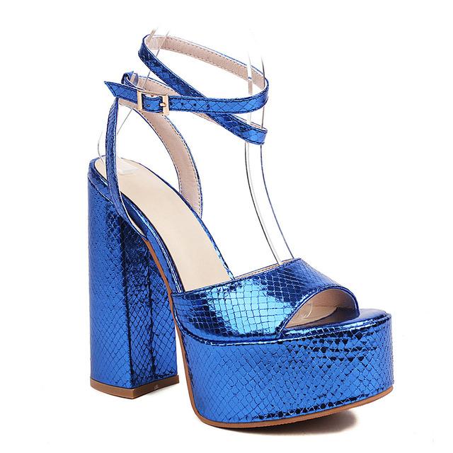 

Брендовые пикантные женские дизайнерские сандалии Y2k, синие, зеленые, серебряные, вечерние туфли на высоком каблуке на блоке, женская летняя обувь 9 синий