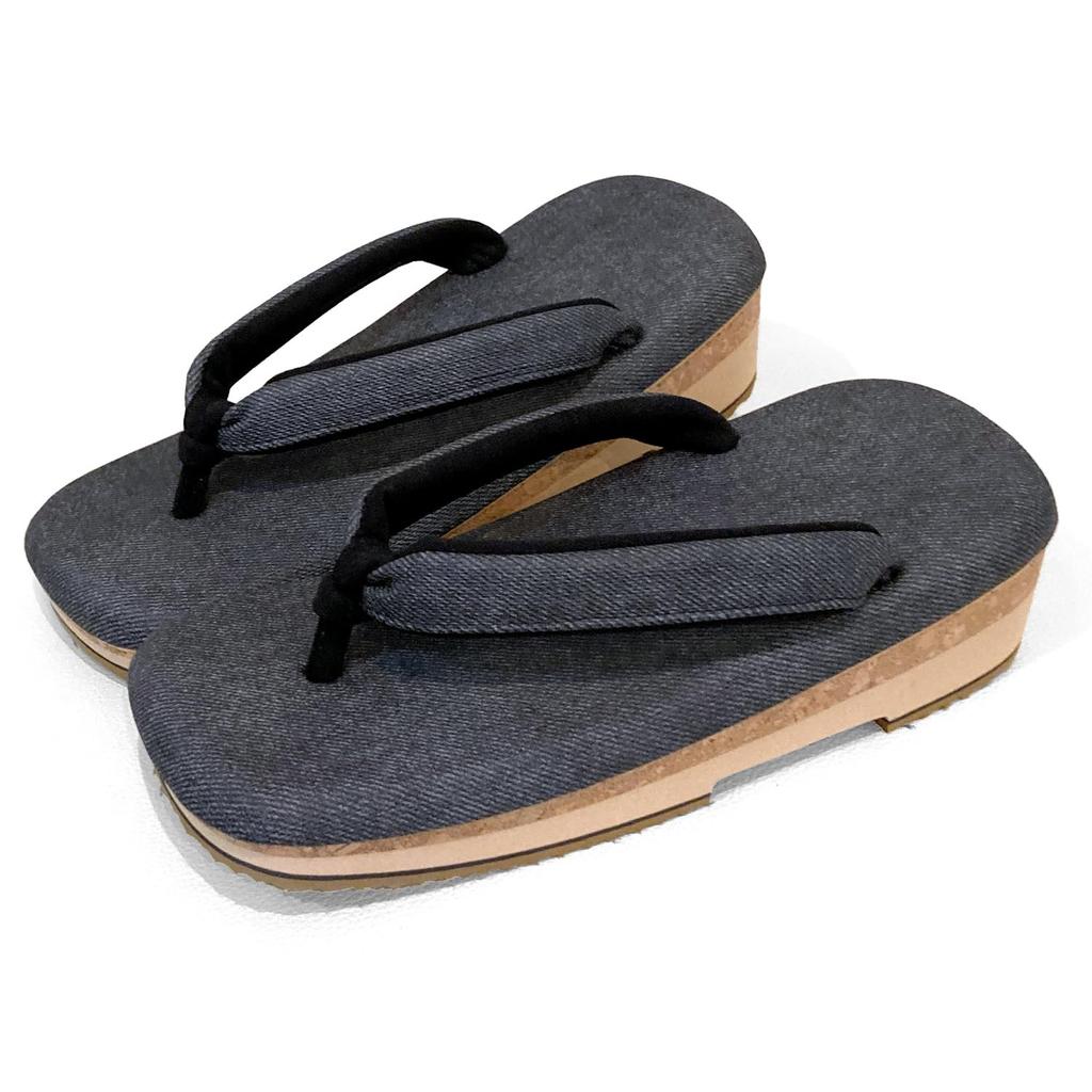 Kyoto Kimono Yuzen Denim Geta Sizes Made in Cork One Size Fits All Men's Sandals, 25.5-27cm, Japan, Black, Strap,