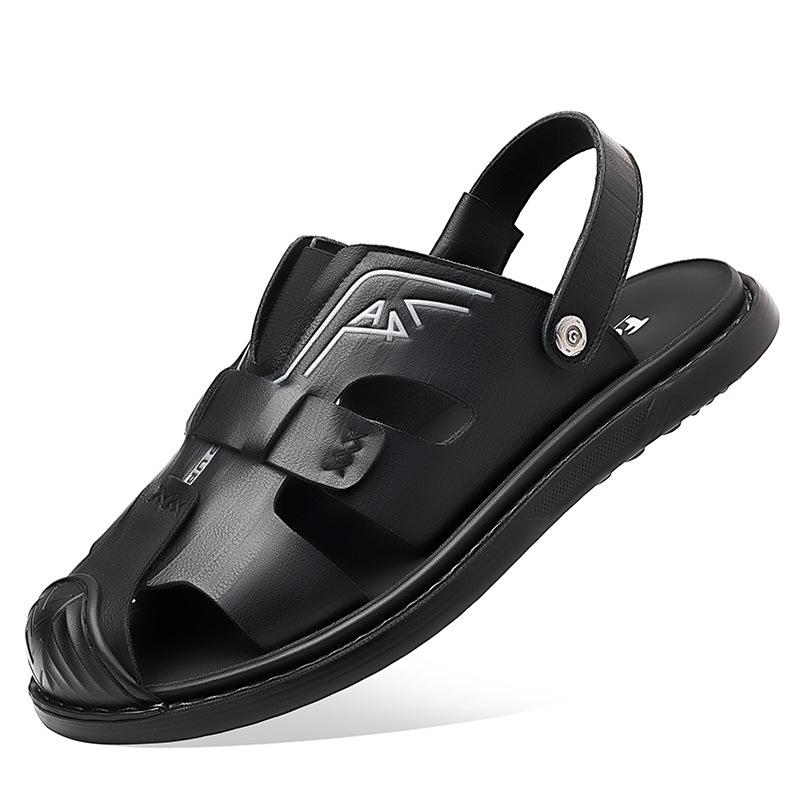 Fashion Summer New Cow Leather Sandals for Men Solid Color Outwear Breathable Beach Slipper Shoes Man Fashion Casual Anti-slip Sandals