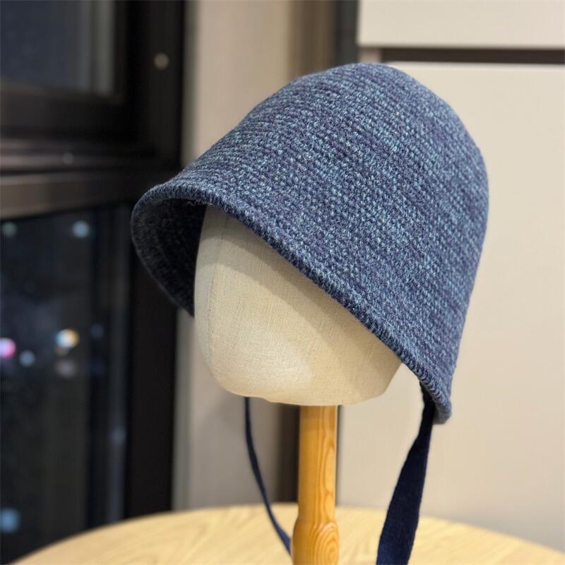 Small Face Wool Blended Fisherman's Hat Children's Autumn and Winter Warm Knitted Basin Hat High-grade Wool Thread Cold Hat