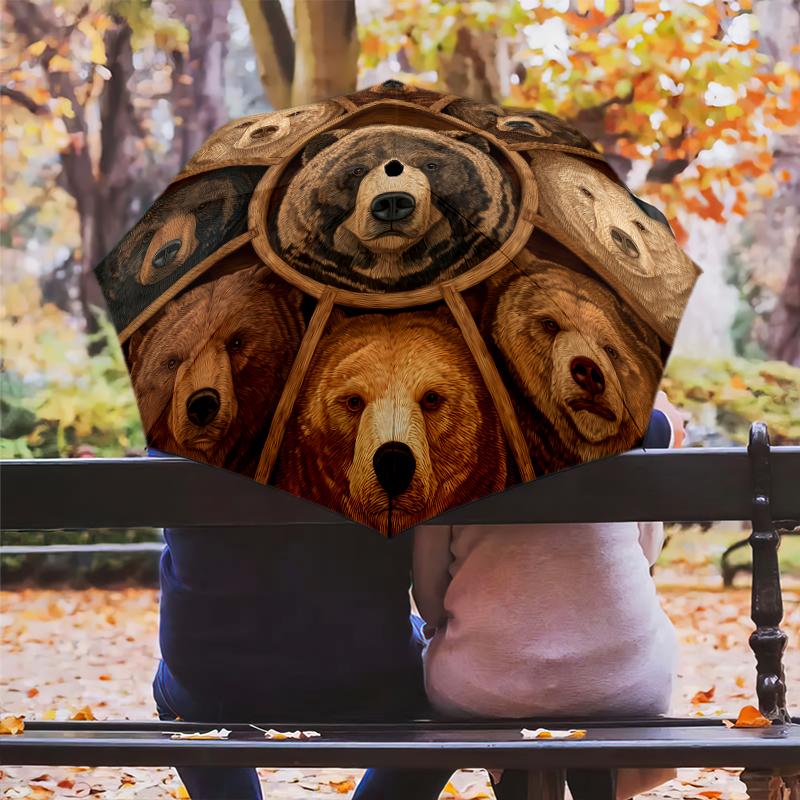 Bear pattern, automatic folding umbrella, portable and foldable design, 8 ribs, a Christmas or birthday gift.