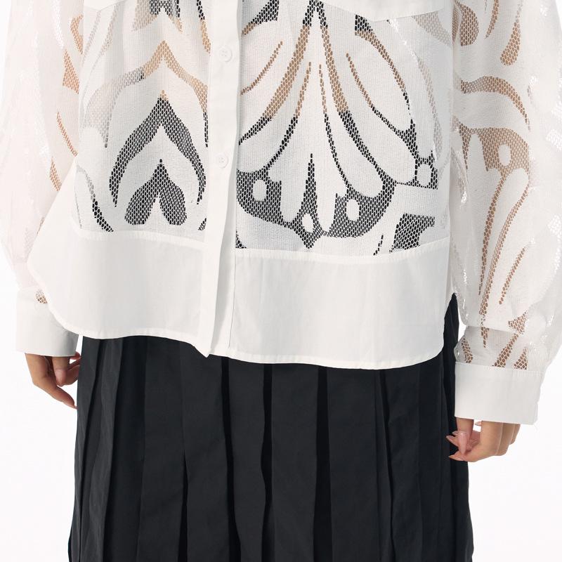 2025 Retro Jacquard Lace Lightweight Luxury Shirt - Spring/Autumn Loose, Versatile See-Through Top