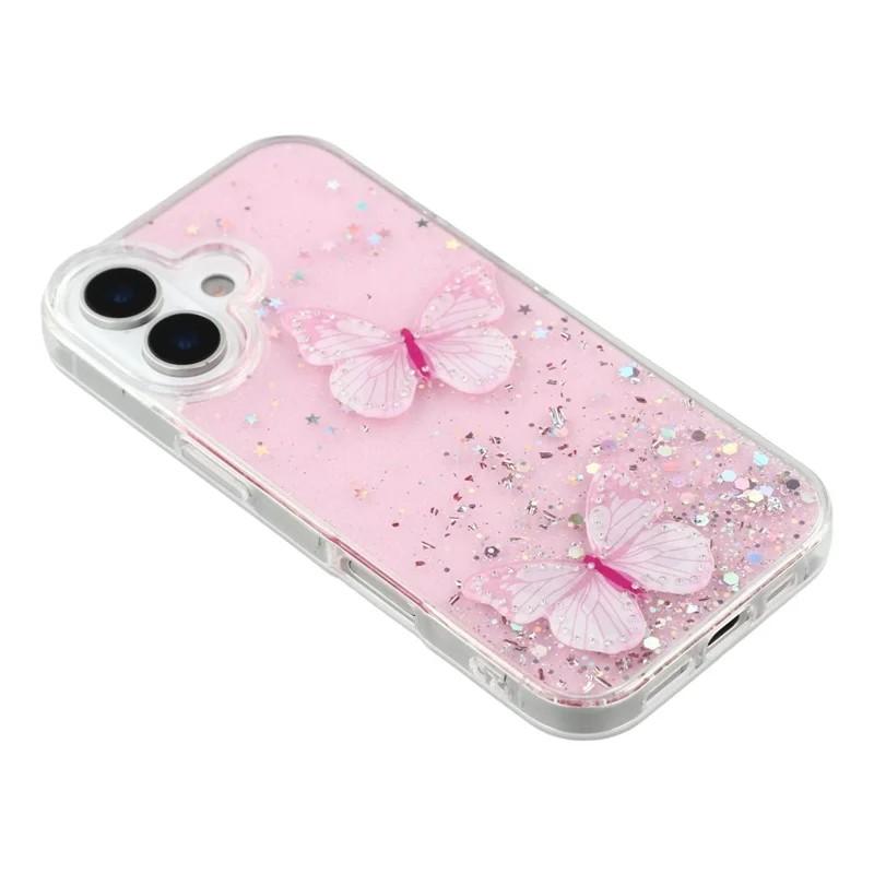 For iPhone 17 TPU Case WANLONFENG AW Series PVC Butterfly Epoxy Phone Cover with HD Film