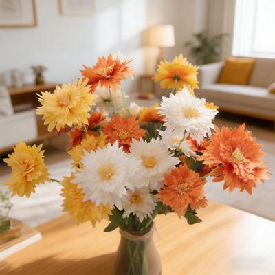5 Heads Artificial Flower High Simulation Silk Material Realistic Texture Lifelike Bellis Perennis Flexible Stems No Maintenance Fake Flower