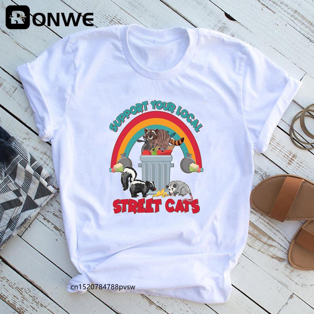 Support Your Local Street Cats Women S Funny T Shirts Summer Round Neck Clothes Oversize
