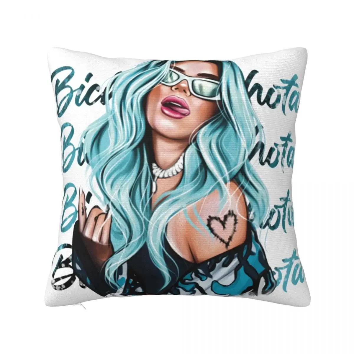 

Karol G с синими волосами Bichota Наволочка Чехлы для подушек Смешной декор на молнии Наволочка для дома 66x66cm бежевый