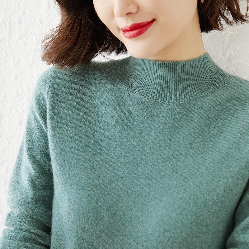 Fashion Half High Collar Slim Fit Autumn Sweater Women Winter Long Sleeve Pullovers Women Solid Base Sweaters Elegant Casual Warm Lady Jumpers 25634