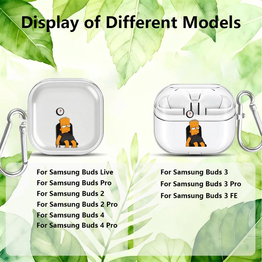 Clear Earphone Cases Cover With Hook Case For Samsung Galaxy Buds 4 Pro 3Pro Live 3 FE 2Pro 2 4Pro Cartoon Simpsons Cool