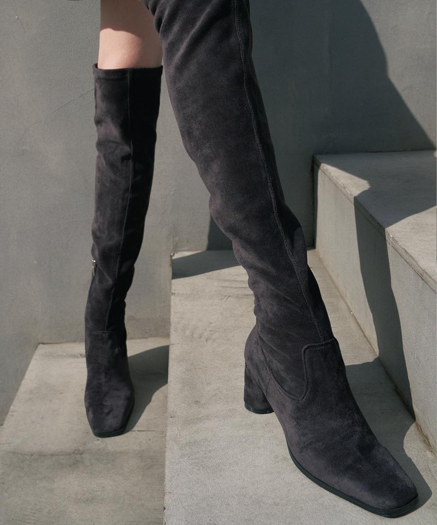 Moodnight Nora Span Knee-High Boots Suede - 3 Colors 6.5Cm Suede Spandex Knee-High Boots