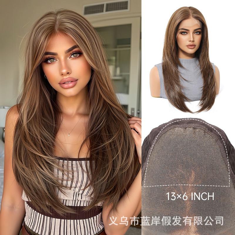 * HD large area lace wig medium black brown long straight hair fashion full hood lace Wig