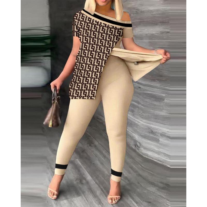 YYFS Women's Fashion Casual Summer Spring Short Sleeve Oblique Collar Trousers Pants Suits