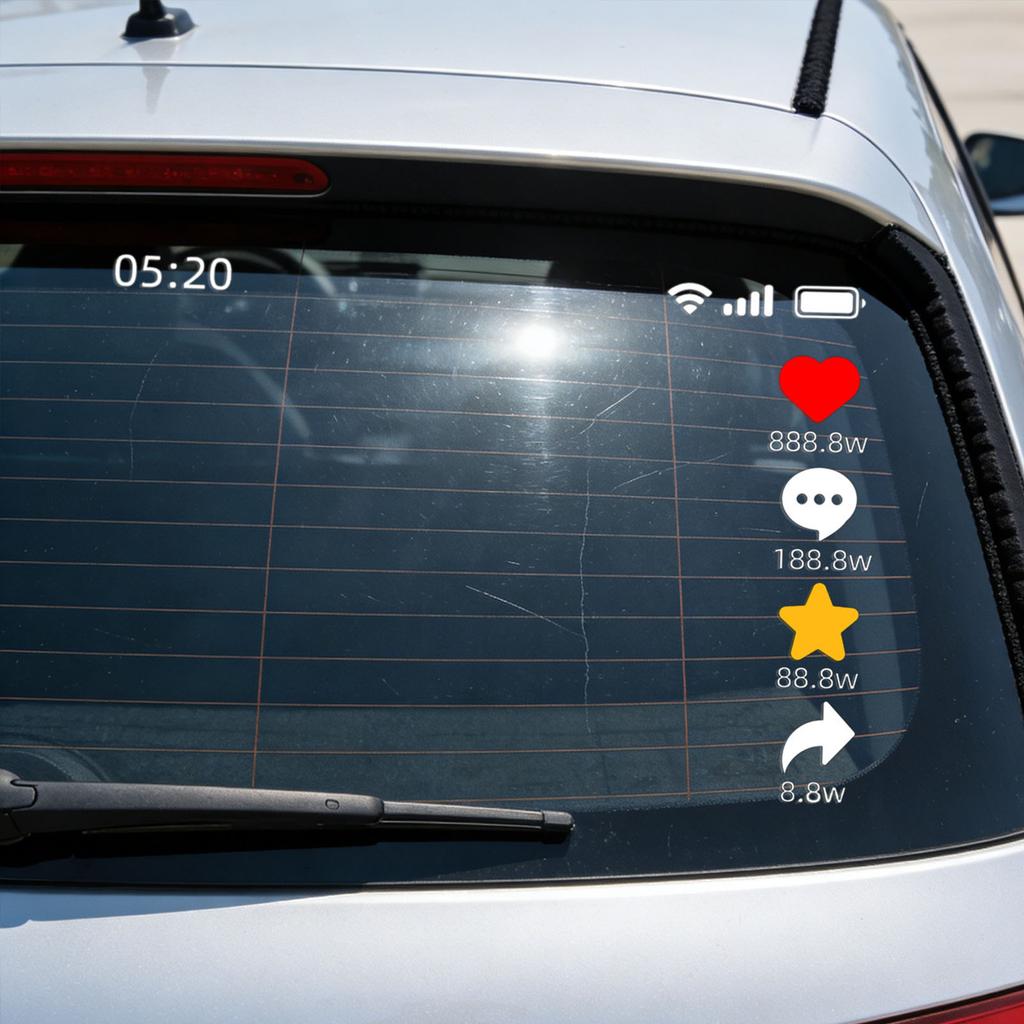 Car Phone Status Bar Stickers - Funny Social Media Like & Follow Decals For Rear Window/ Sunroof
