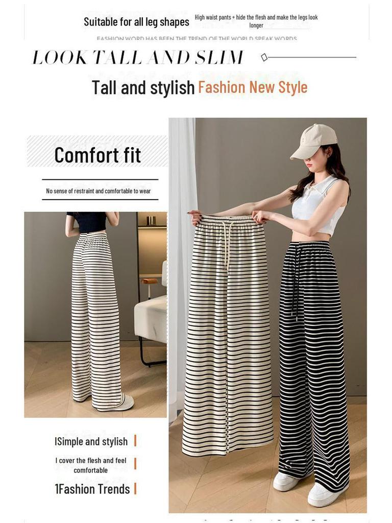 2023 Gestreifter Zebra-Print Weitbeinige High-Waist Freizeit-Hose für Damen