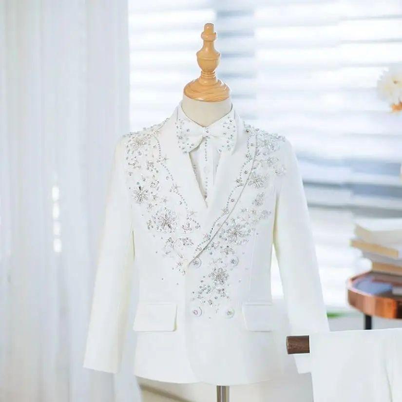 

Дитячий костюм для виступу на фортепіано Весілля День народження Офіційна вечірка Вечірня сукня Хлопчики Модний Блейзер Комплекти 160 білий