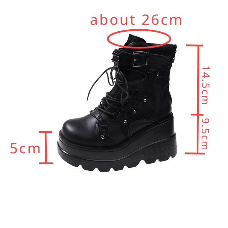 Novo Design Botas Punk Góticas para Motociclista Plataforma Salto Alto Grosso Cano Curto Botina Feminina Cool Salto Anabela Sapatos Femininos Pretos