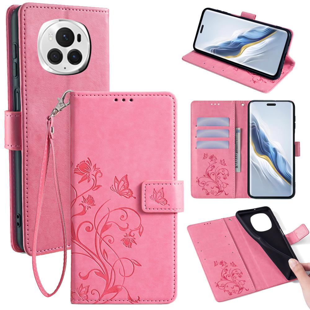 Pour Honor Magic6 Pro 5G Étui Portefeuille Motif Fleur Papillon Cuir PU Support Housse de Téléphone