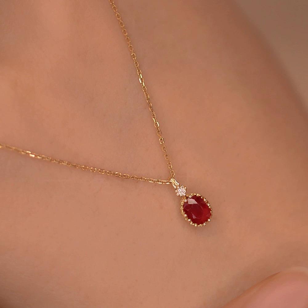 FY-0001 Red Zircon Necklace Women's 925 Sterling Silver Trendy Gold Plated Simple Fashionable Versatile Elegant Light Luxury