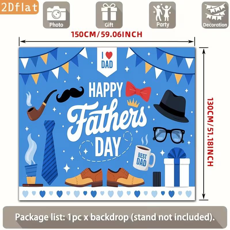 2D Blue Father's Day Backdrop, Gentleman Themed Photo Banner
