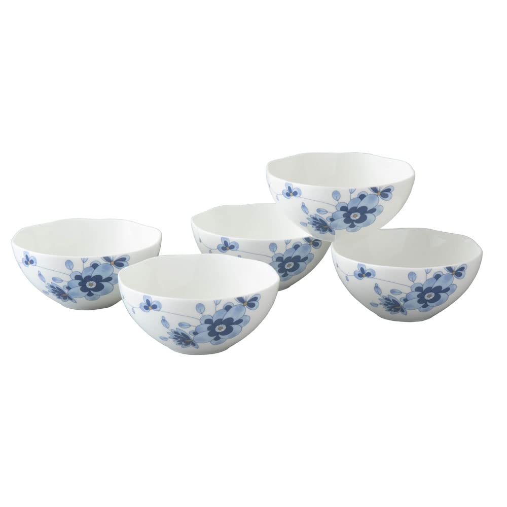 NARUMI Milano Duo Bowl and Plate Plum Blossom Chintz Wedding Microwave and Dishwasher Gift Set, 11cm, Blue, Design, Texture, Gift, Safe, Boxed,