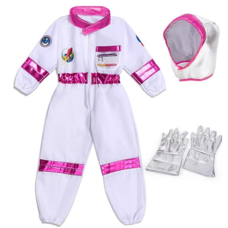 3Pcs Astronaut Costume Astronaut Suits Jumpsuit Gloves Cap Cosplay Halloween Costume Space Suits for Toddler,Kids S
