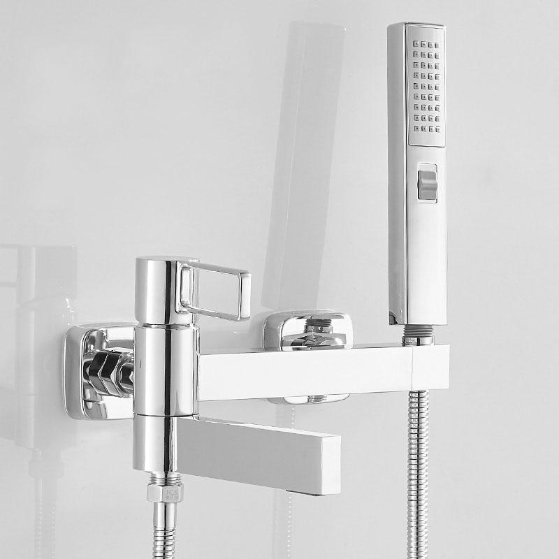 Schwarz/Chrom Messing Badewannen-Duscharmatur Set Handbrause Wandmontage Duscharmatur Hohlgriff Warm- und Kaltwasser-Mischbatterie Wasserfall