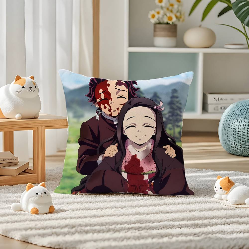 Demon Slayer Swordsmith Village Arc Anime Plush Pillow Cover Soft Short Plush Cushion Cover For Sofa Bedroom Home Decor Gift