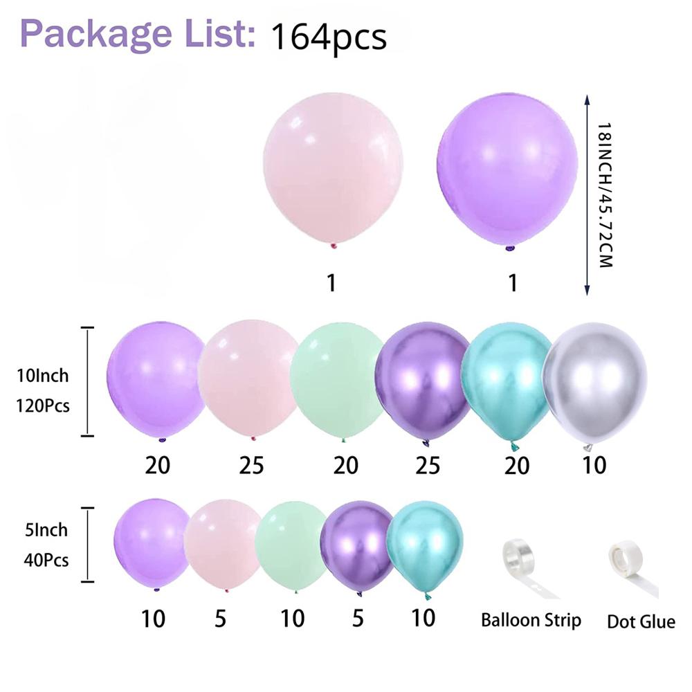 

164PCS pink, purple, green, silver latex balloon set suitable for birthday parties, weddings, Valentine s Day party decorations Other
