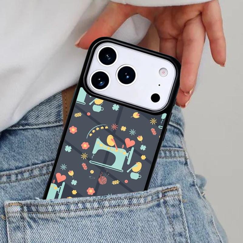 sewing machine tailor elements pattern Phone Case for iPhone 17ProMax 12 13 14 15 16e 17 Pro Max Plus Air Cover