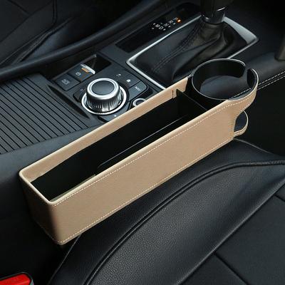 1pcs Beige Car Seat Gap Filler Organizer Pocket Storage Box PU Leather Universal