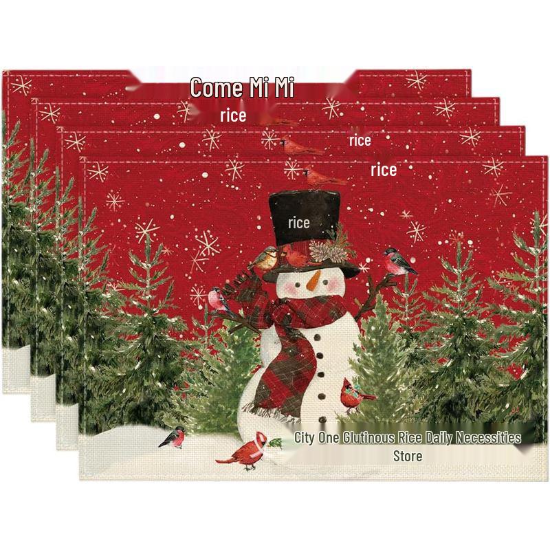 Christmas Snowman & Snowflake Plaid Insulated Placemat - Festive Table Decoration